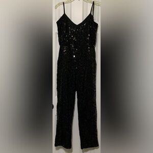 CLOSET 8 Black Full Sequin Thin Strap Jumpsuit Pockets